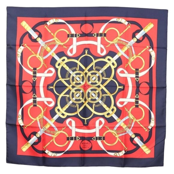 HERMES Carre 90 Scarf ""EPERON D'OR"" Silk Navy Auth BA5055 - Picture 1 of 16